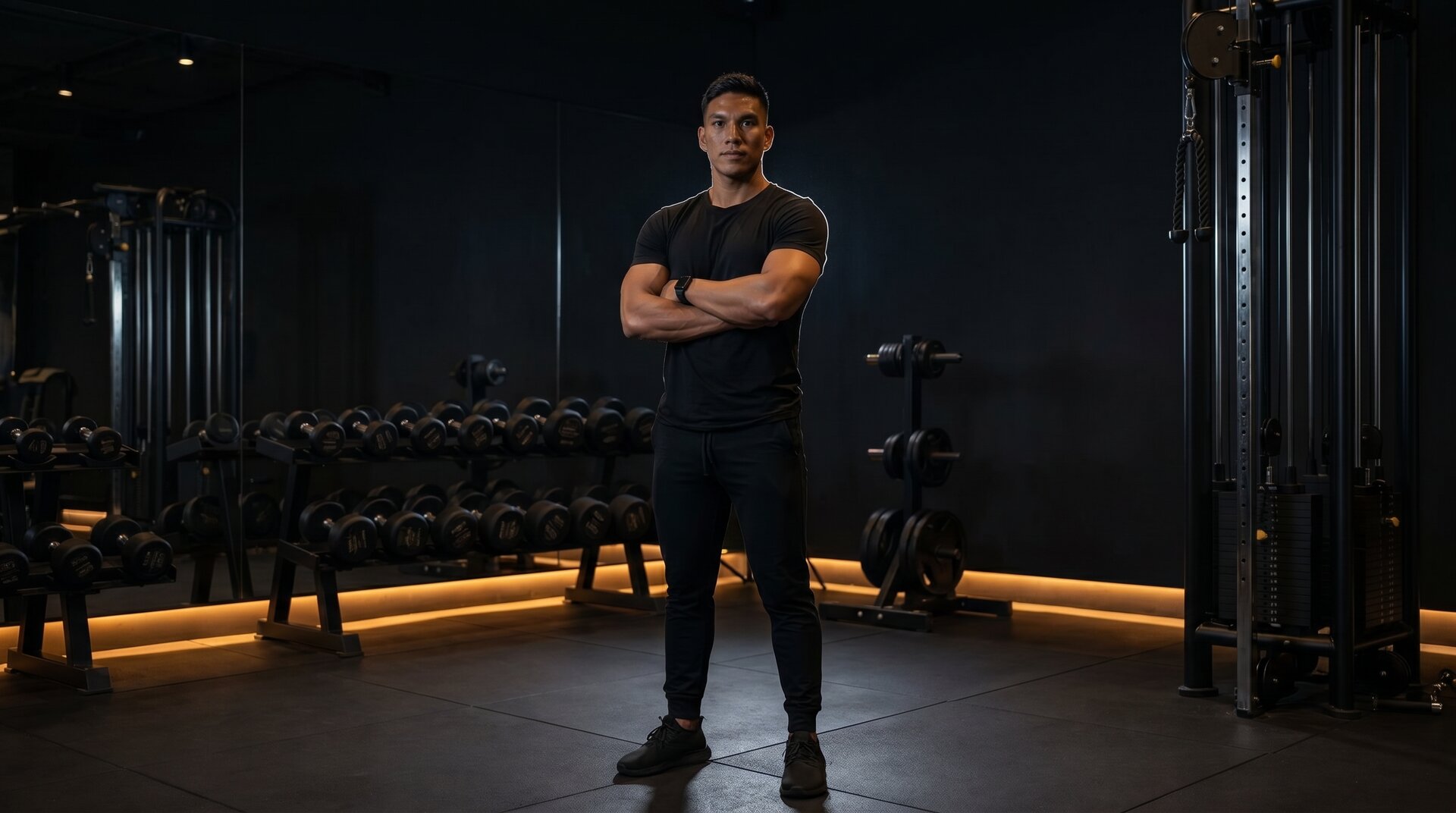 A personal trainer guiding a client through a workout in a modern gym