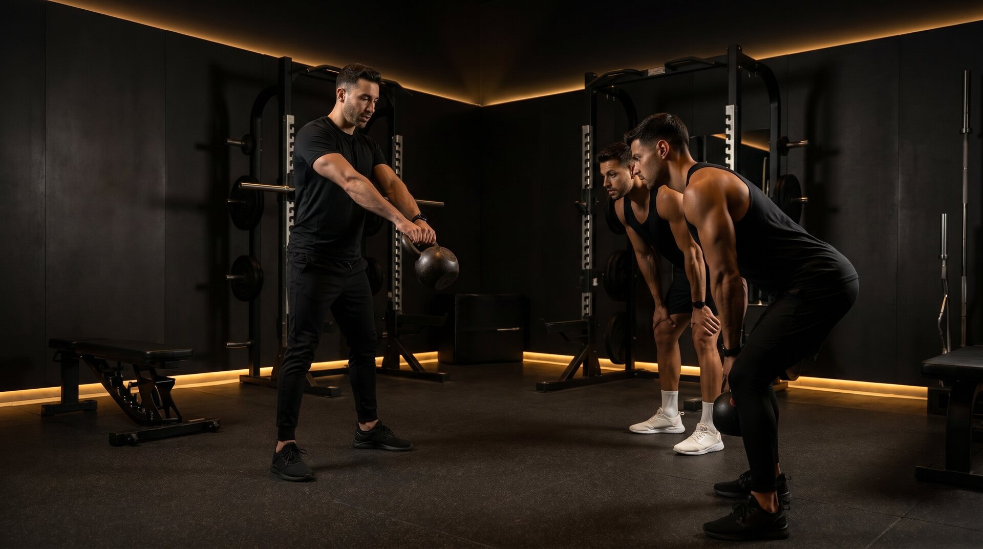 A personal trainer recording a fitness video with a smartphone on a tripod
