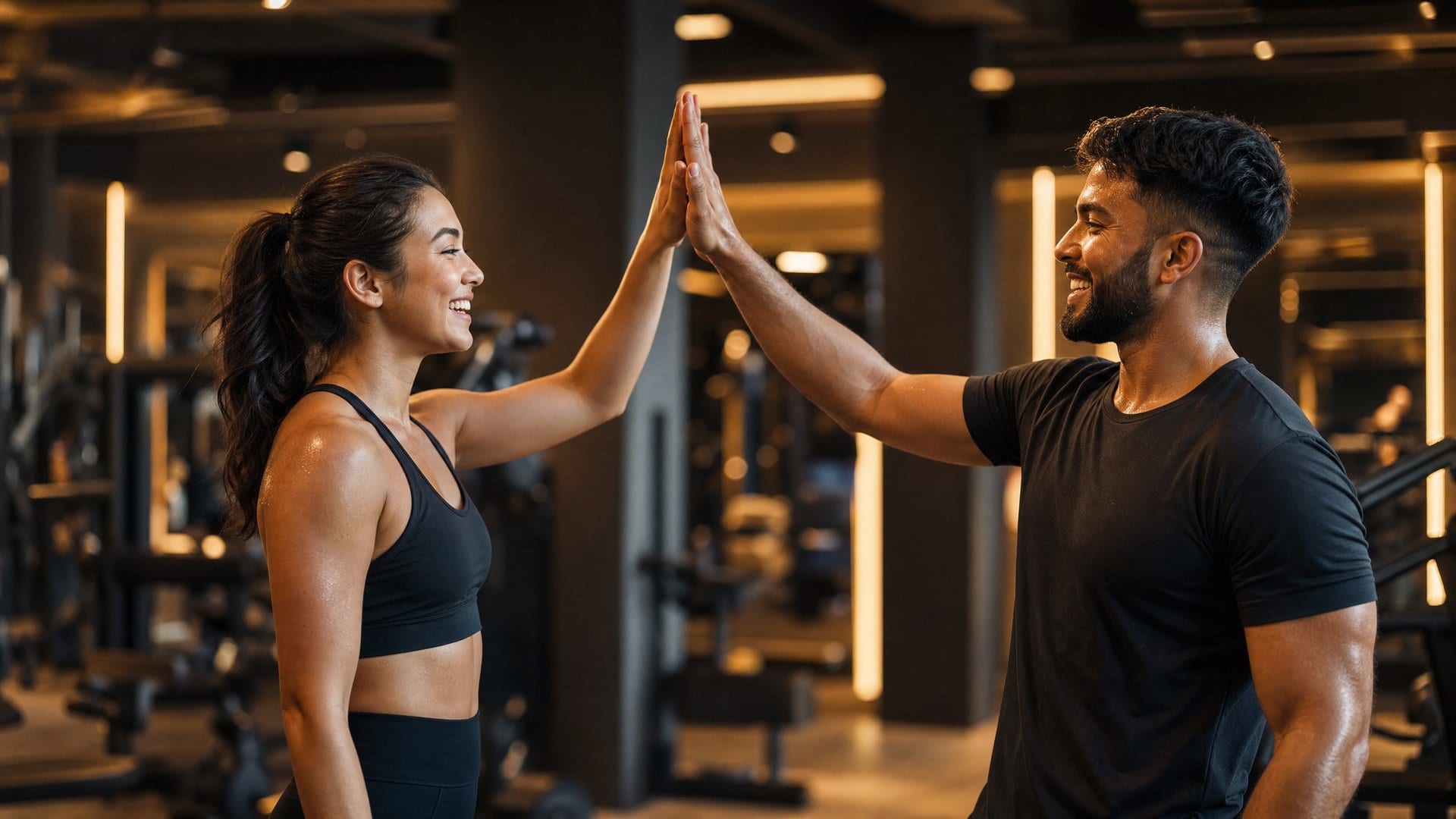 Trainer high-fiving a client after a successful session