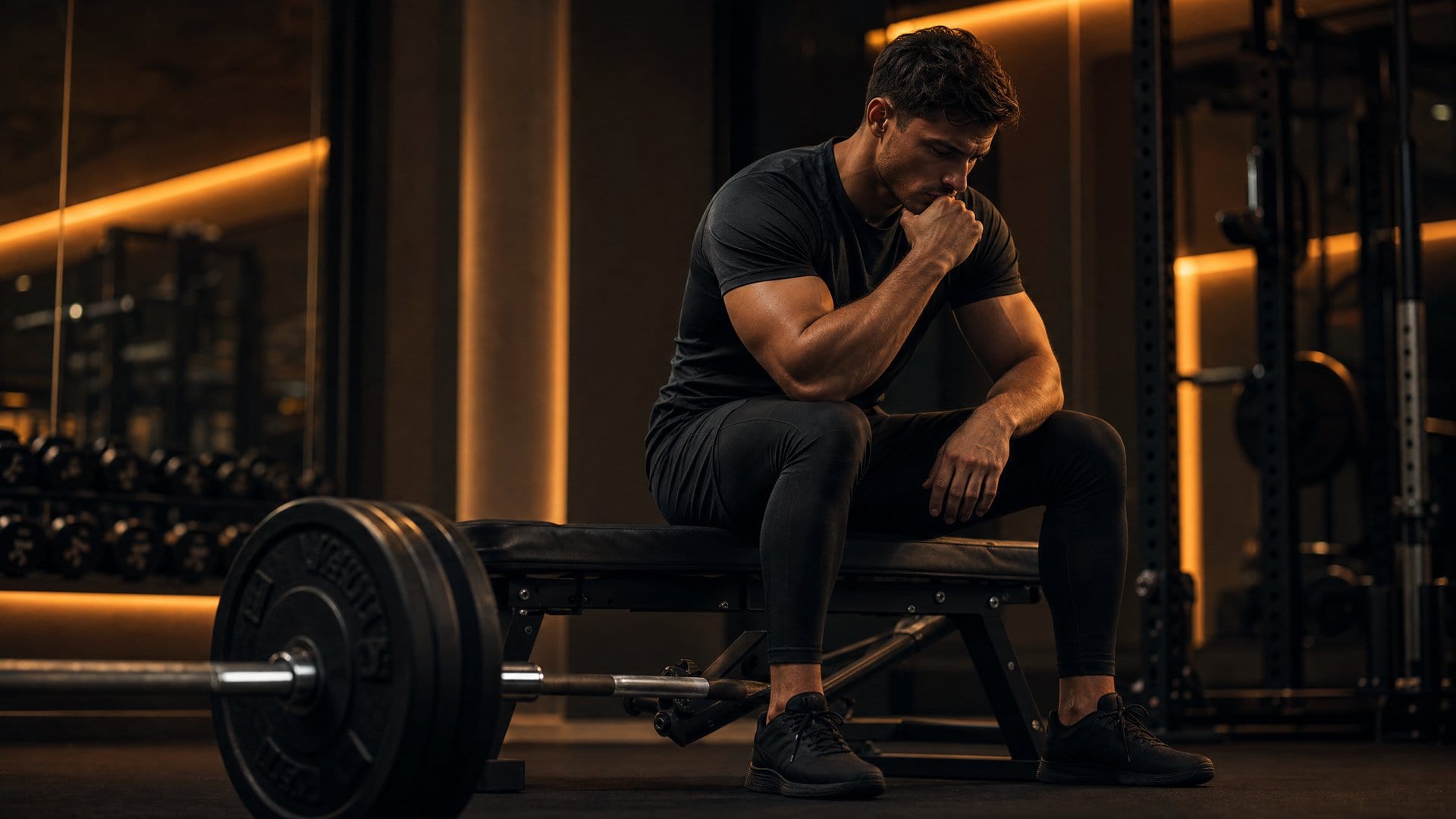 Person looking frustrated at a weight plateau in the gym