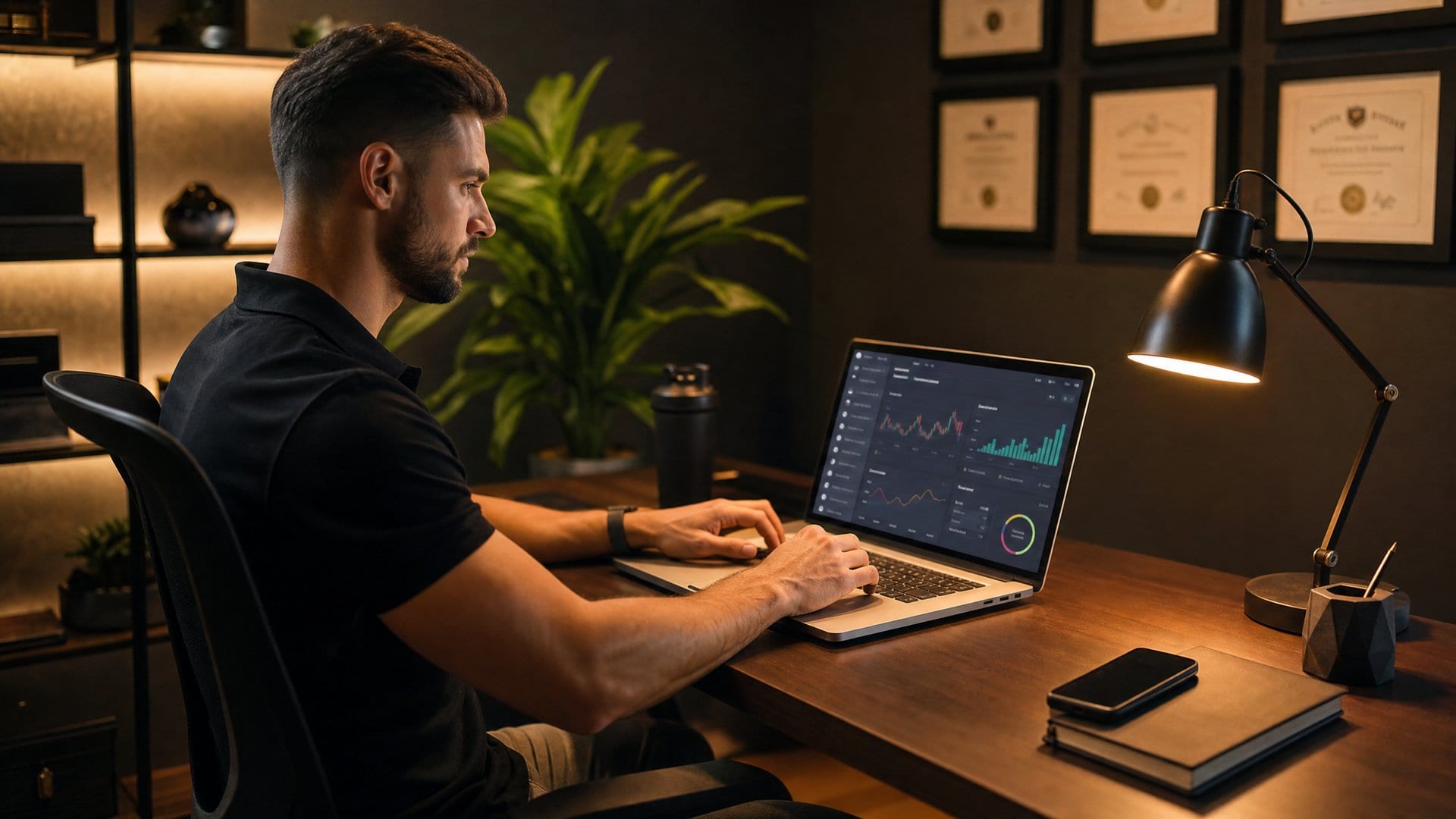 Personal trainer working on a laptop building their online business