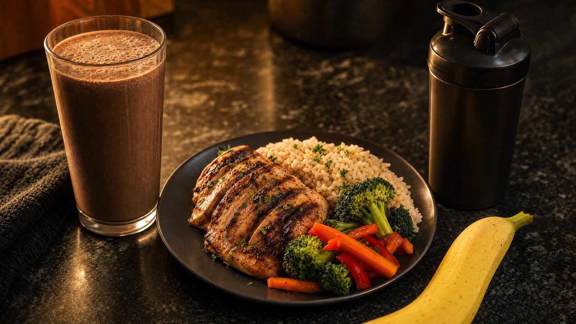 Post-workout protein shake and recovery meal