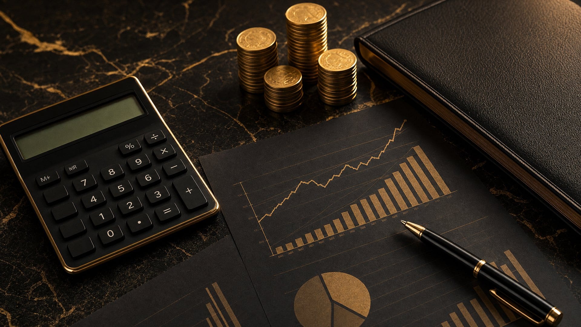 Calculator and financial charts representing pricing strategy