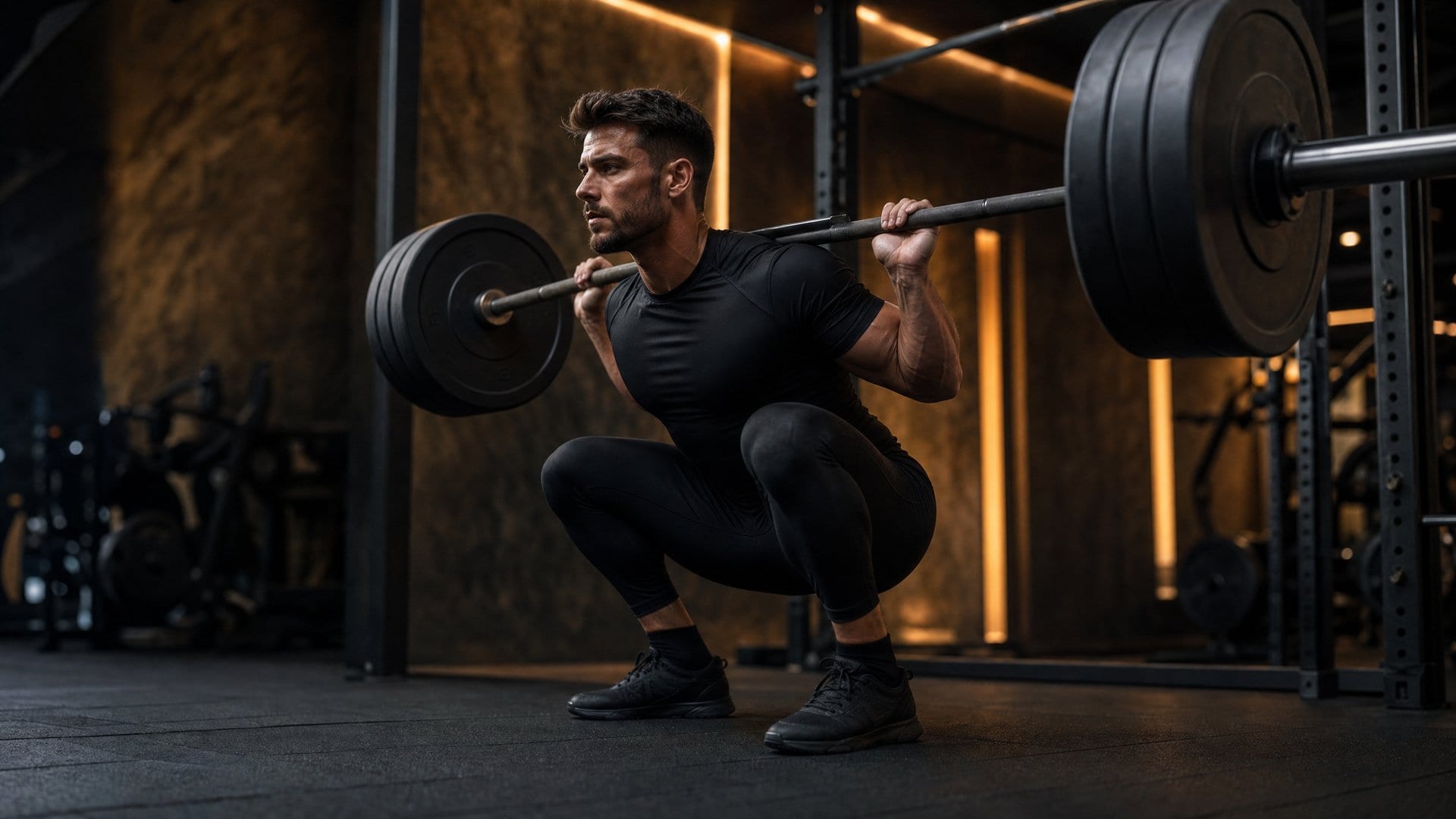 Person performing a squat exercise with proper form