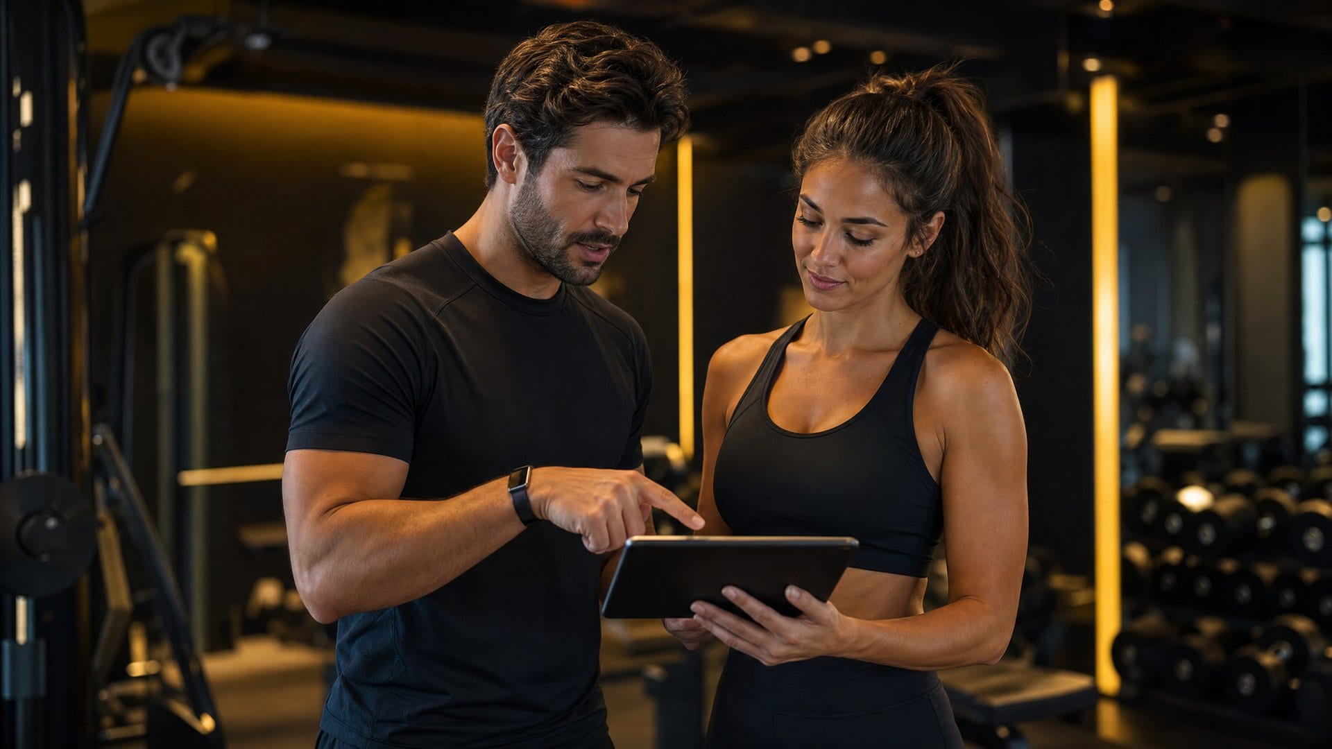 Trainer and client reviewing progress on a tablet